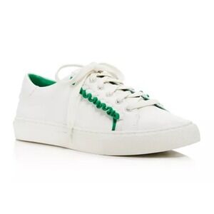 Tory Burch Leather Ruffle Low Top Sneakers Sz 8M White/Green Lace Up Women